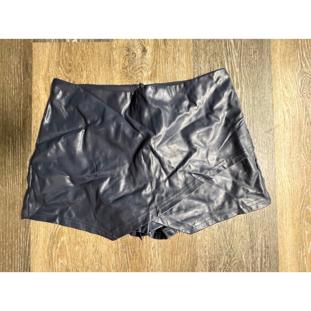 Blue‎ Blush Skort Womens Large Navy Blue Faux Leather Asymmetrical Wrap Front